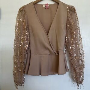 Elegant Sequin Sleeve Wrap Top
